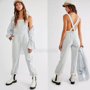 Rolla's Original Denim Overalls in Sky Stripe Blue Cream Retro Inspired